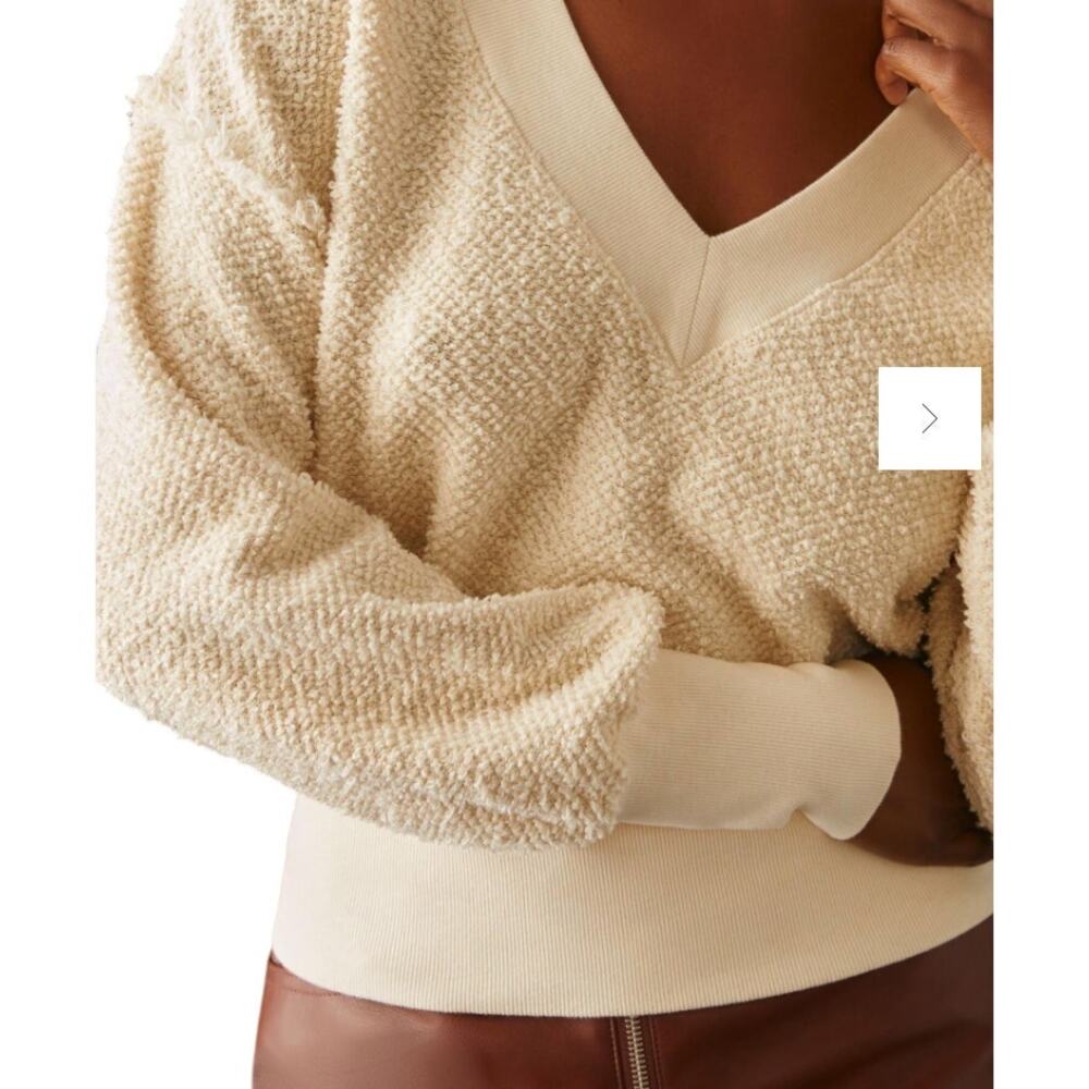 Anthropologie T.La Zuri Ivory Deep V-Neck Sweatshirt XXS